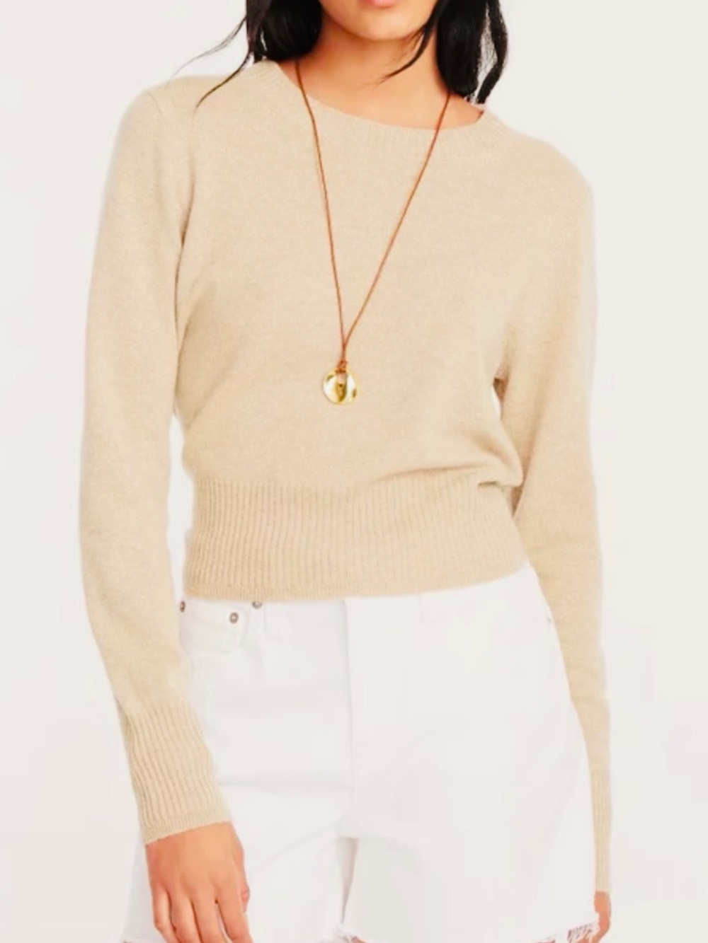 J. Crew Cashmere Crew Neck Cropped Fit Pullover Sweater Ivory Cream EC Medium